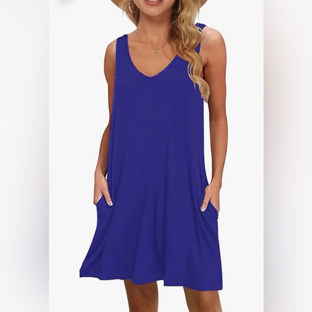 MISFAY Women's Summer Casual T Shirt Dresses Beach Cover up Tank Dress XL Blue